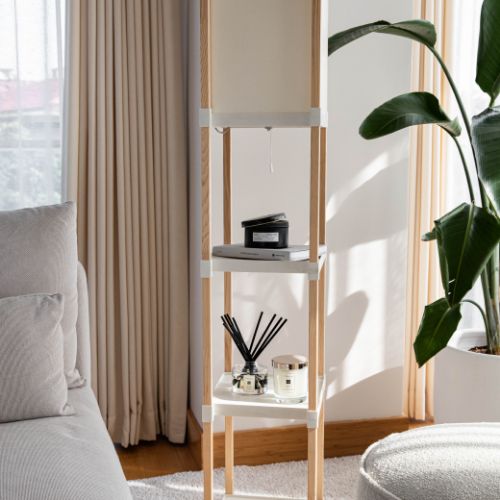 FIX-2020-1 WOODEN FLOOR LAMP WITH 3 LAYERS PLASTIC SHELVES 