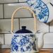 Blue Life Porcelain Herb Teapot with Wicker Handle