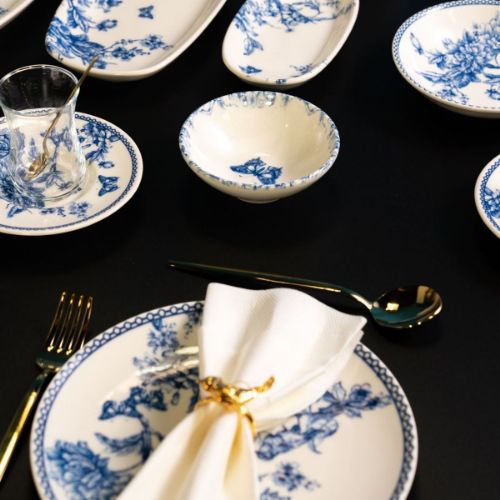 Blue Life Tiffany 22 Piece Porcelain Breakfast Set for 6 People