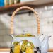 Linda Patterned Porcelain Teapot with Wicker Handle