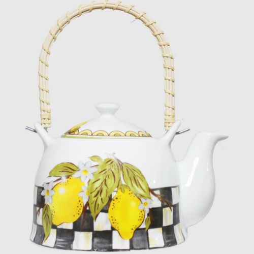 Linda Patterned Porcelain Teapot with Wicker Handle
